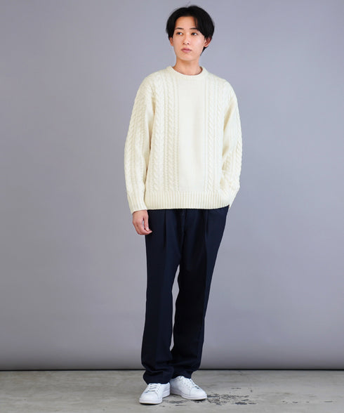 ケーブルクルーニット | ニット クルーネック セーター メンズ 洗える ニットセーター ウォッシャブル トップス 黒 白 秋 秋服 秋物 冬 冬服 冬物 春 春服 春物